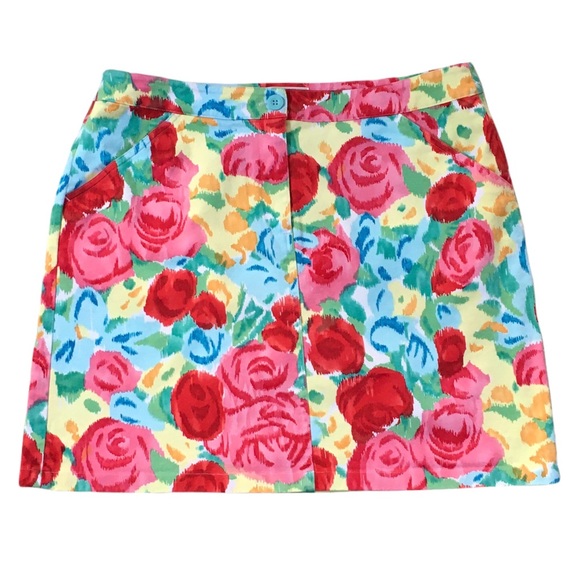 Talbots Short Skirt with Pockets Bright Floral Cotton Stretch  | 12 - Picture 1 of 5